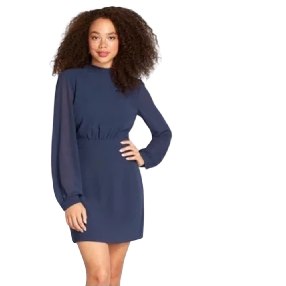 Modcloth Navy Mock-neck Dress with Sheer Sleeves